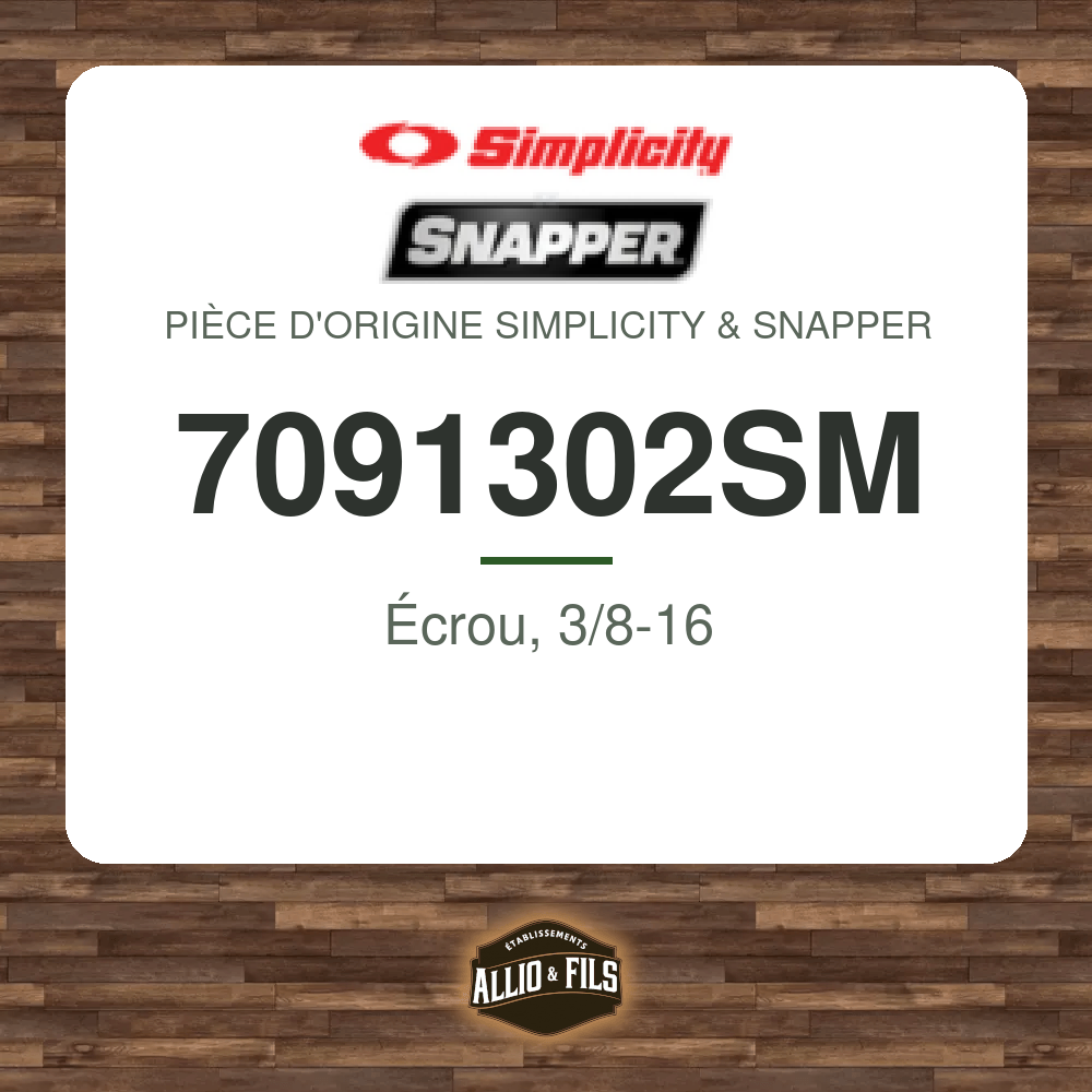 Écrou, 3/8-16 - Simplicity & Snapper 7091302SM