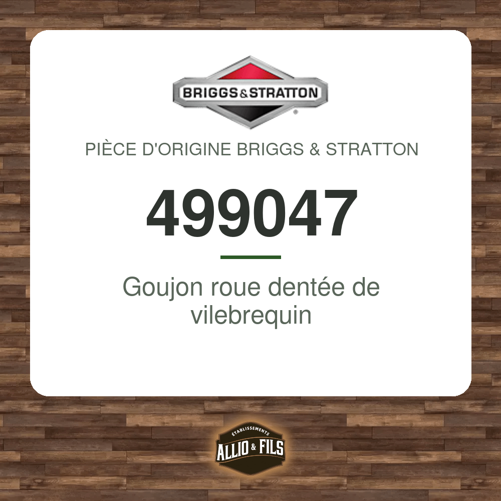 Goujon roue dentée de vilebrequin - Briggs & Stratton 499047