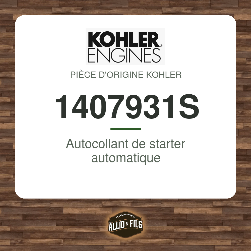 Autocollant de starter automatique - Kohler 1407931S