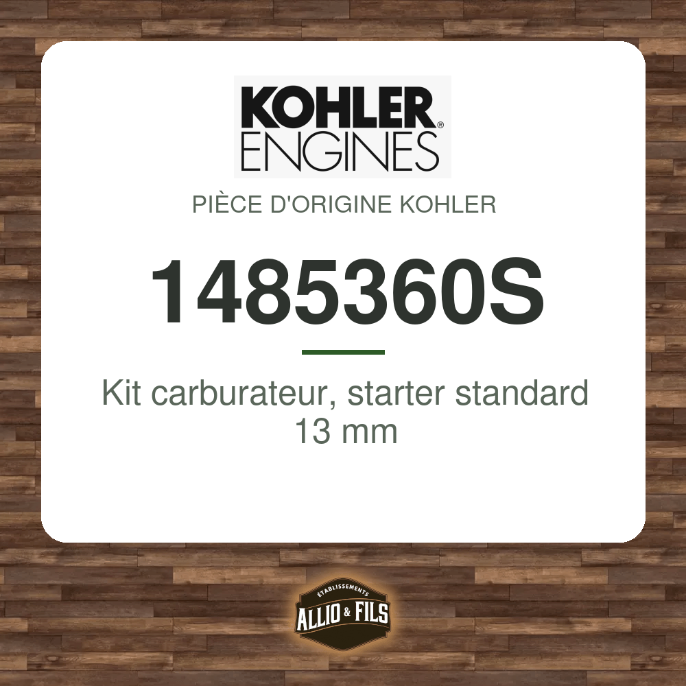 Kit carburateur, starter standard 13 mm - Kohler 1485360S