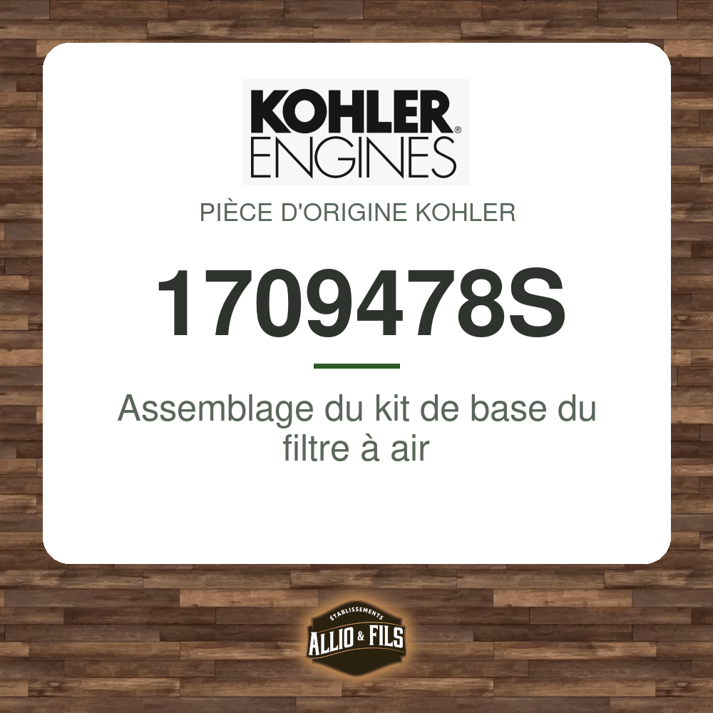 Assemblage du kit de base du filtre à air - Kohler 1709478S
