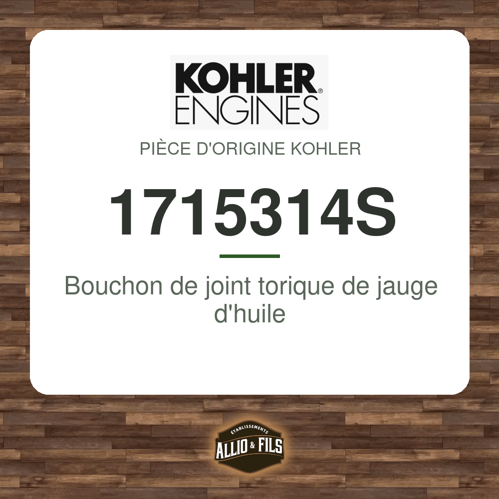 Bouchon de joint torique de jauge d'huile - Kohler 1715314S