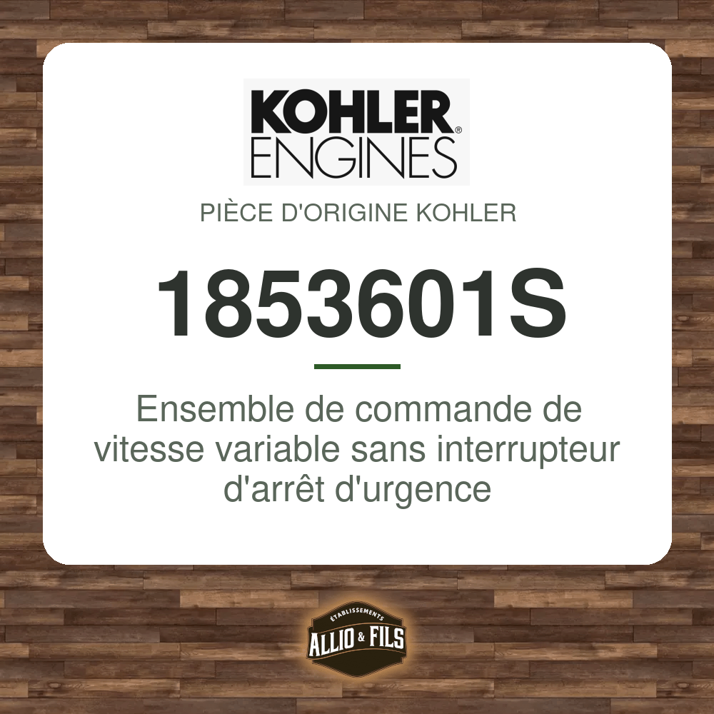 Ensemble de commande de vitesse variable sans interrupteur d'arrêt d'urgence - Kohler 1853601S
