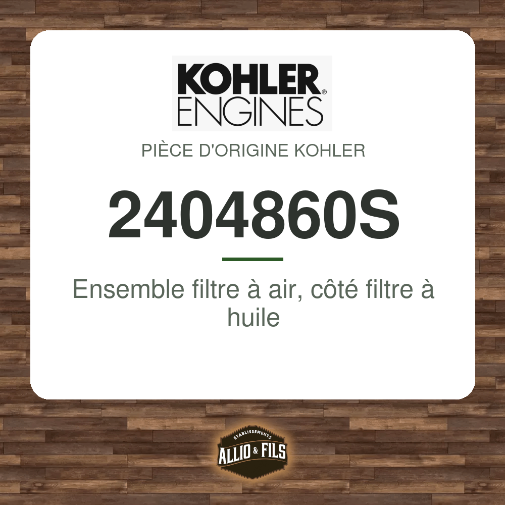 Ensemble filtre à air, côté filtre à huile - Kohler 2404860S