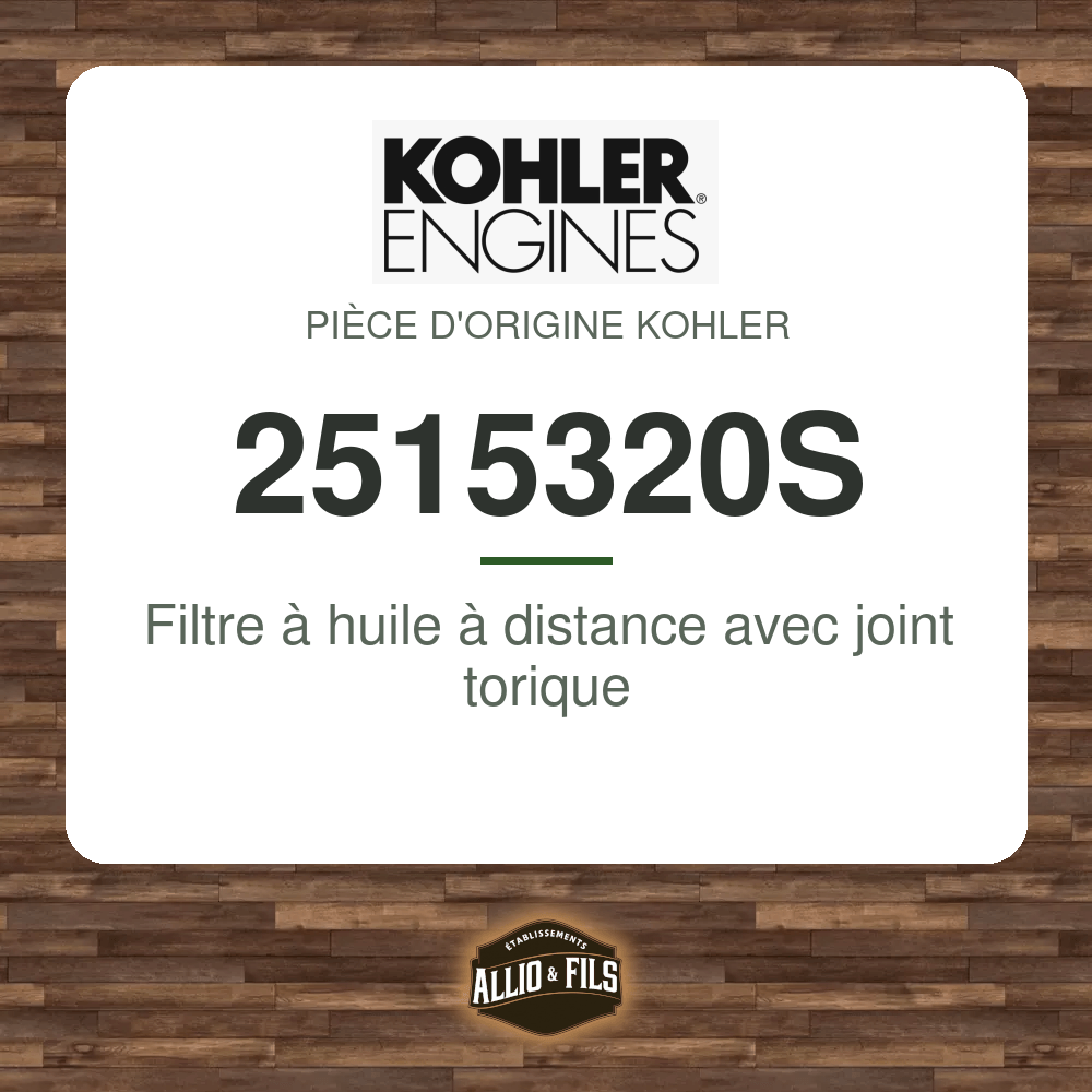 Filtre à huile à distance avec joint torique - Kohler 2515320S