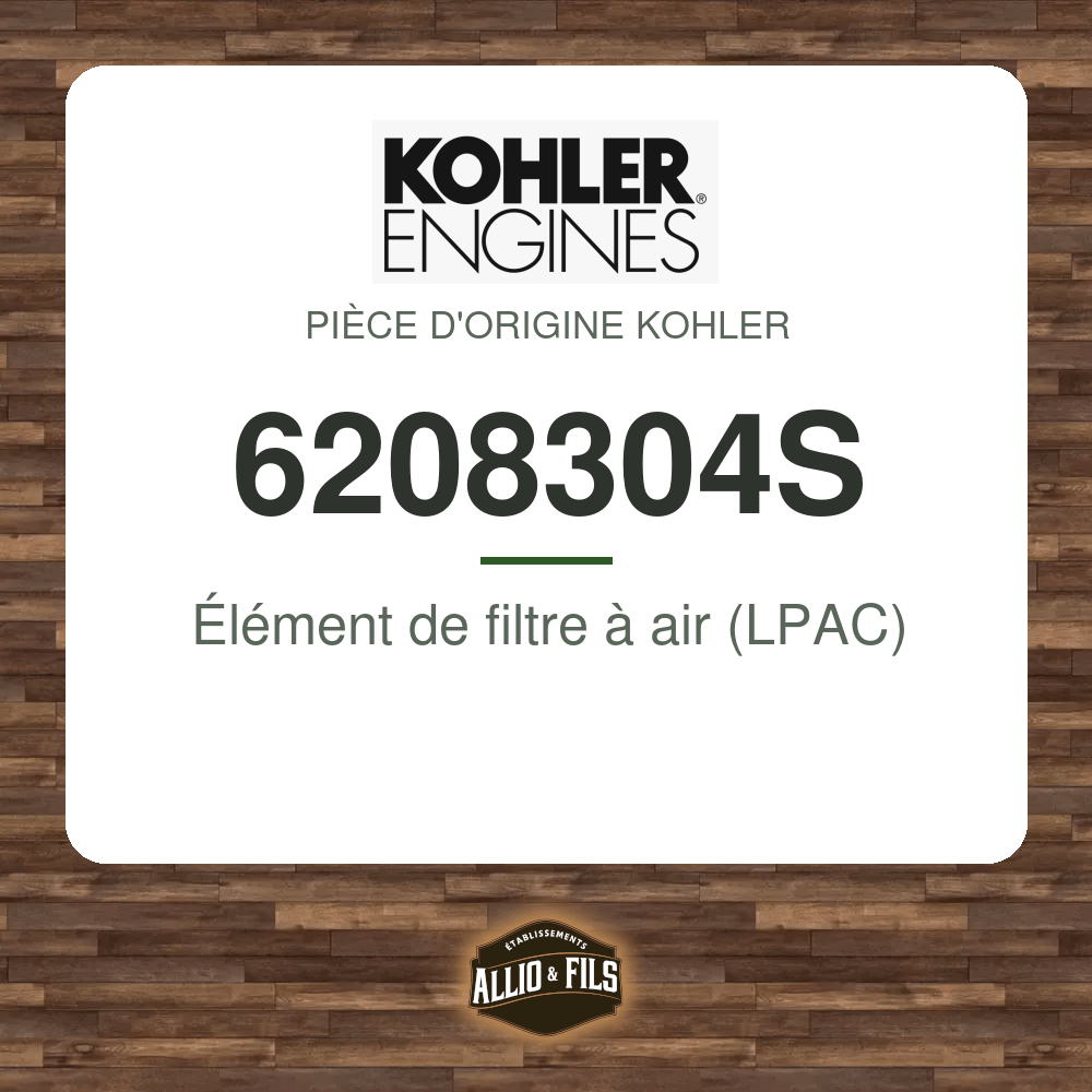 Élément de filtre à air (LPAC) - Kohler 6208304S
