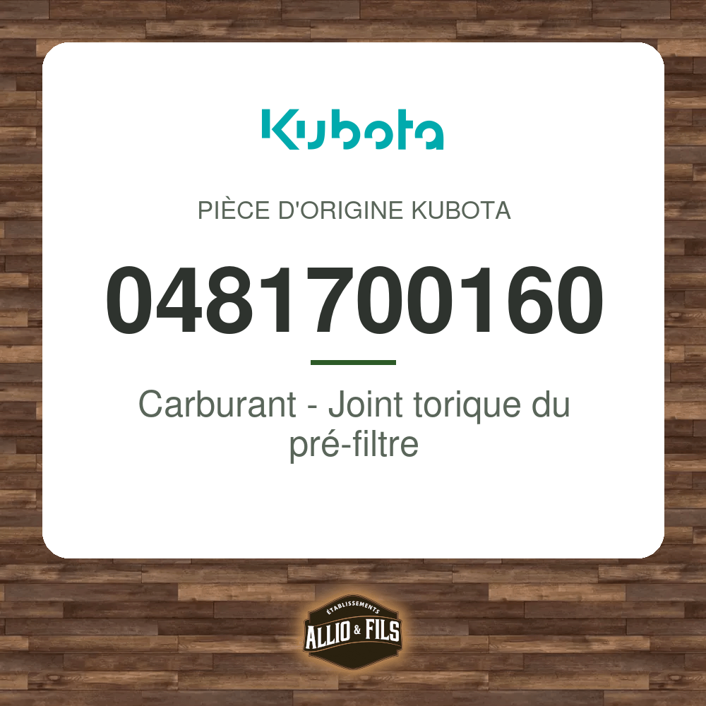 Carburant - Joint torique du pré-filtre - Kubota 0481700160