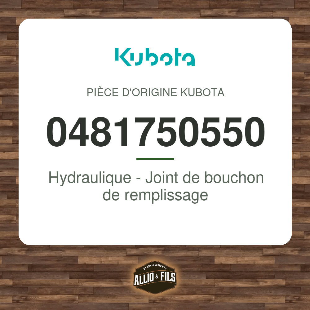 Hydraulique - Joint de bouchon de remplissage - Kubota 0481750550