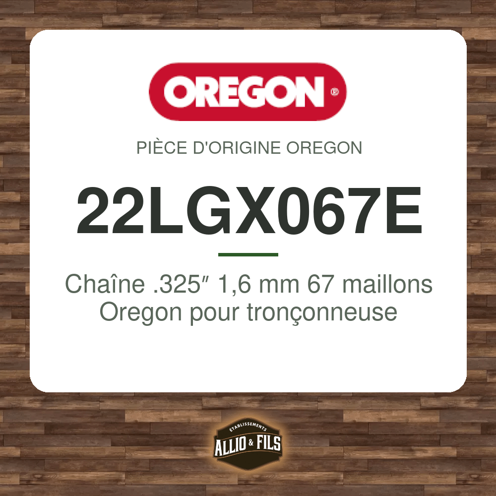 Chaîne .325″ 1,6 mm 67 maillons Oregon pour tronçonneuse - 22LGX067E