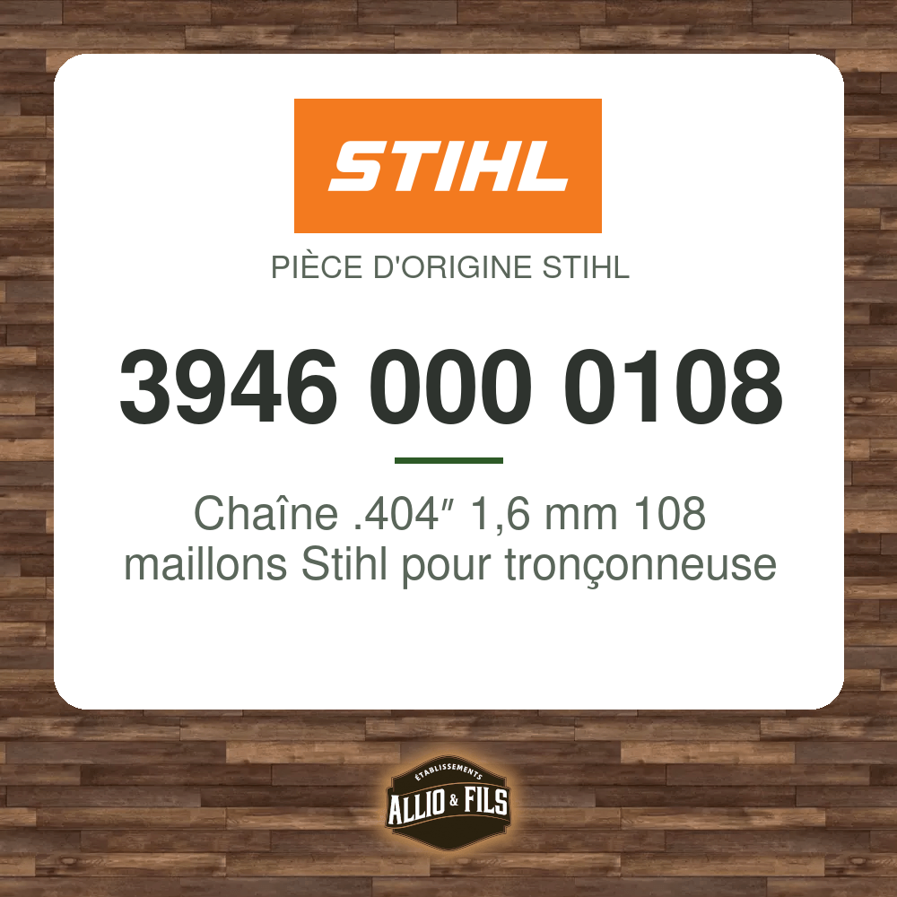 Chaîne .404″ 1,6 mm 108 maillons Stihl pour tronçonneuse - 3946 000 0108