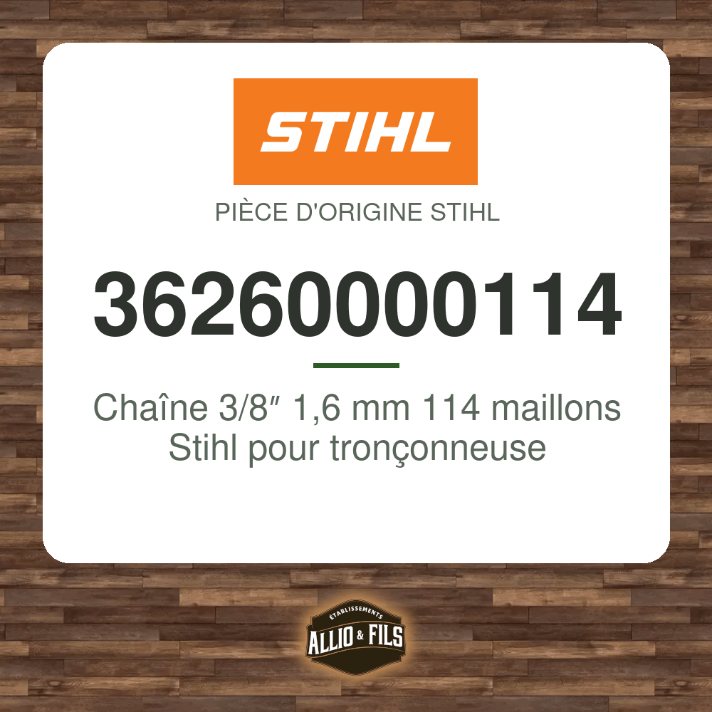 Chaîne 3/8″ 1,6 mm 114 maillons Stihl pour tronçonneuse - 36260000114