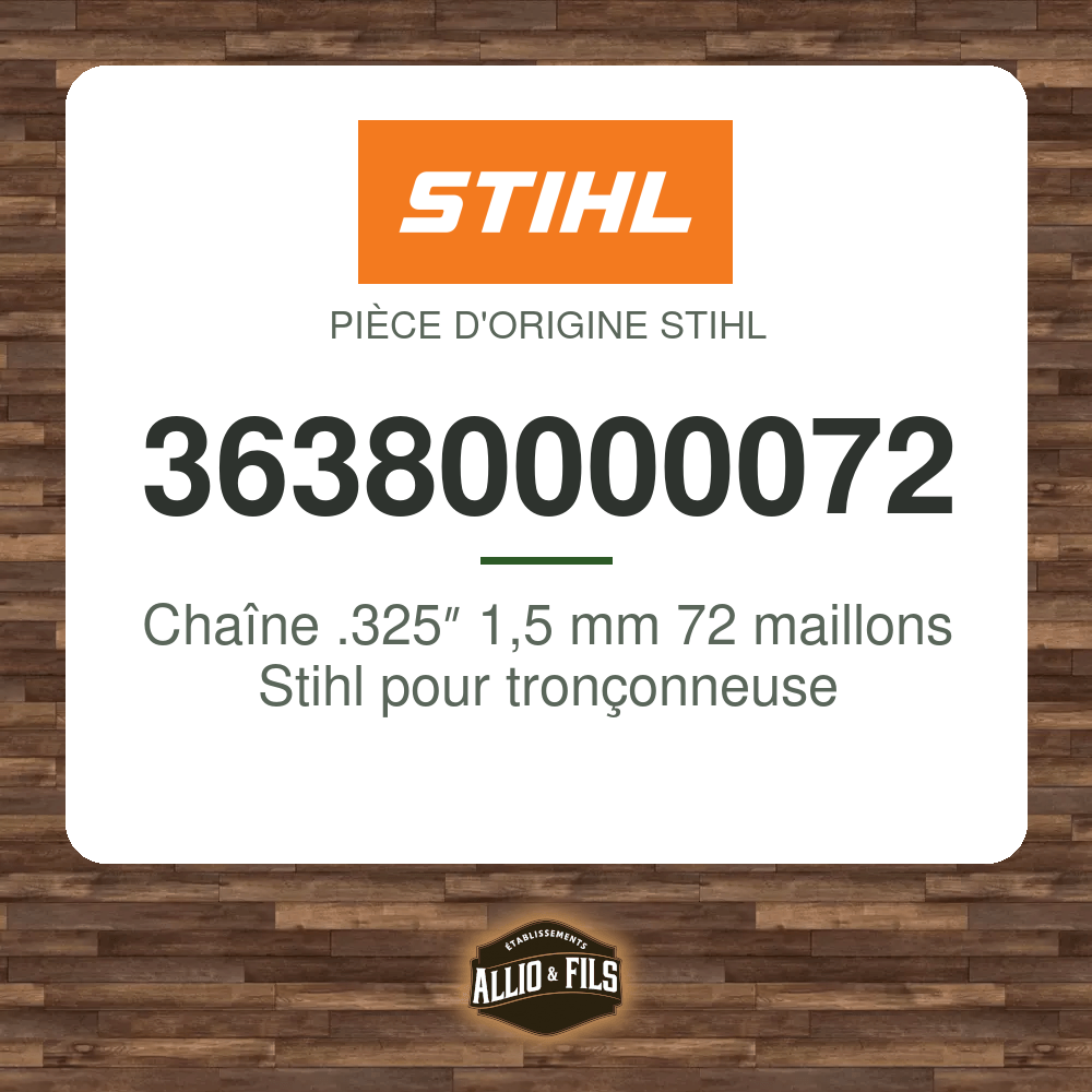 Chaîne .325″ 1,5 mm 72 maillons Stihl pour tronçonneuse - 36380000072