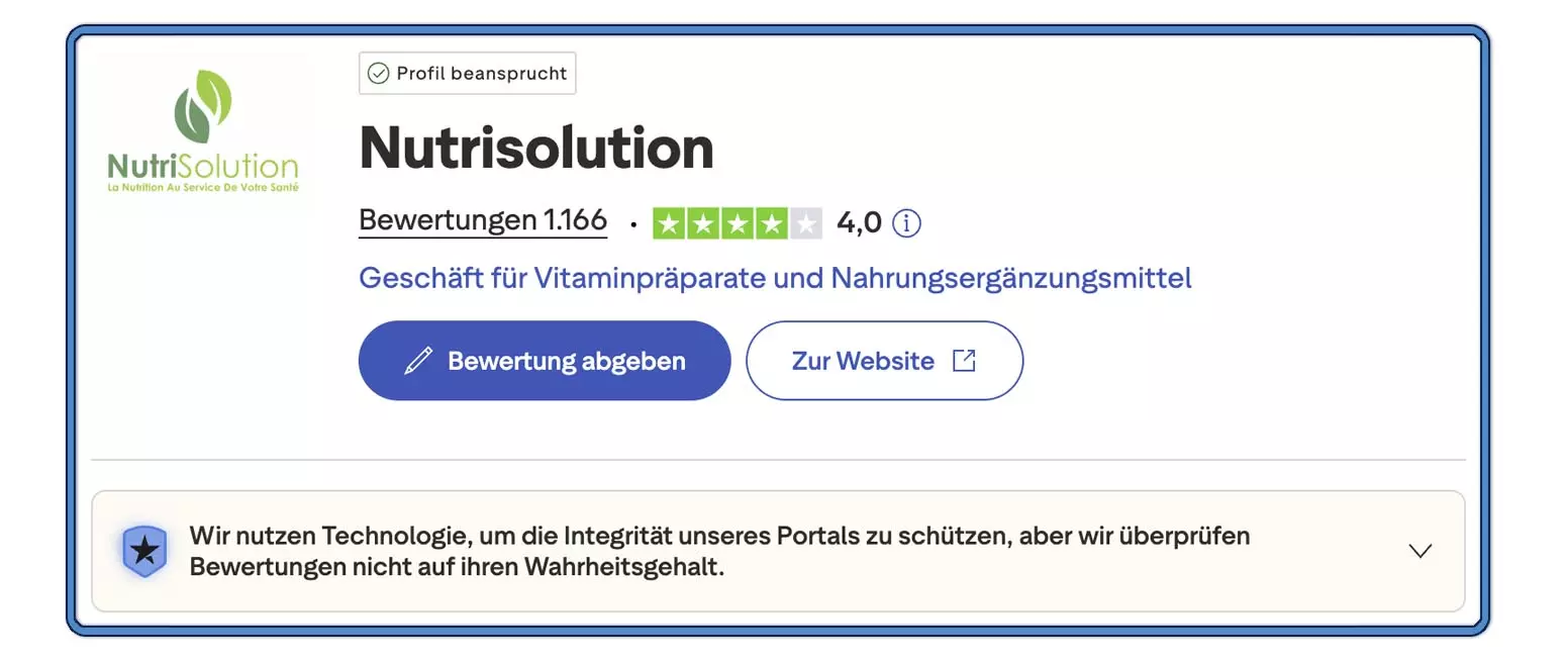 NutriSolution Trustpilot Bewertungen