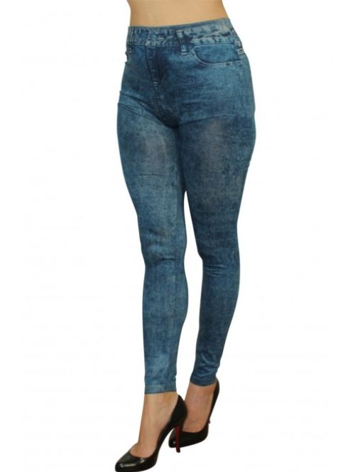Legging bleu effet jean délavé -16607