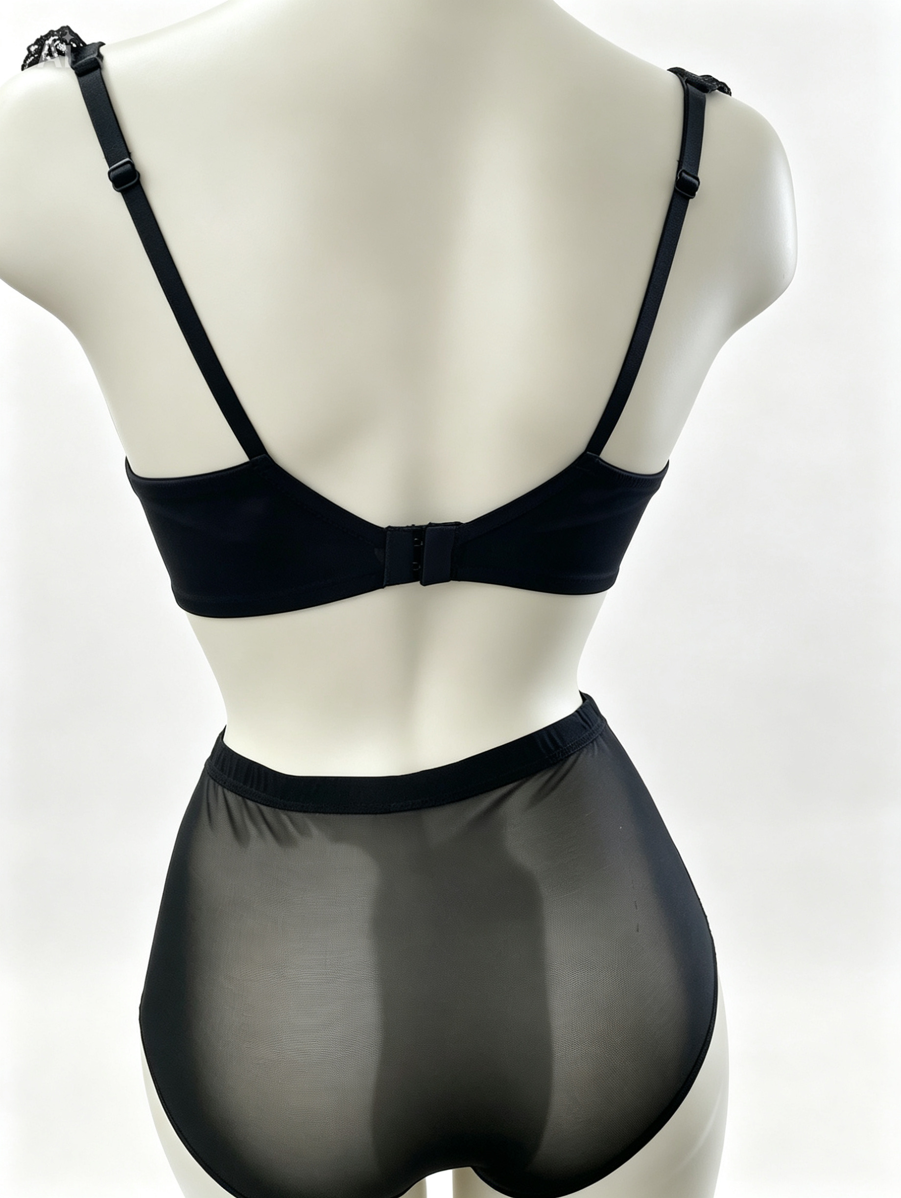 Ensemble lingerie sculptante femme noir – Culotte haute ventre plat &amp; soutien-gorge transparent  (5)