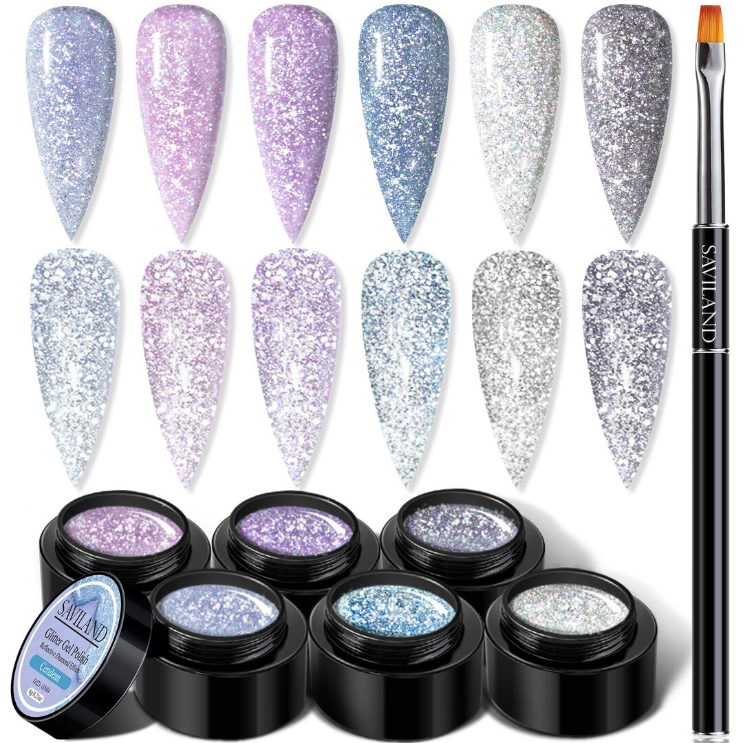 StarDust Glitzer-Gel – 6 reflektive Diamant-Farben Lila & Blau für Nail Art – Abbildung 1