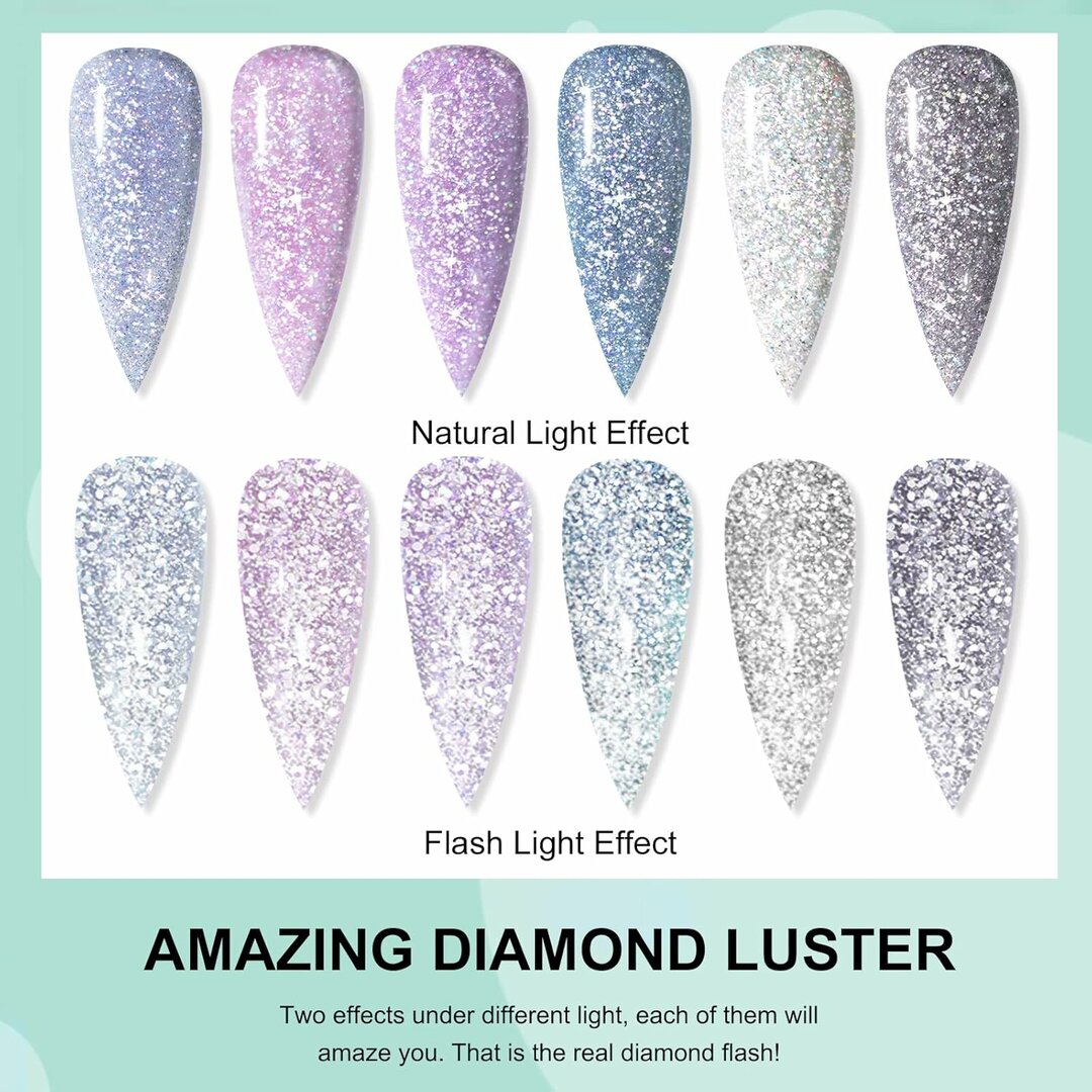StarDust Glitzer-Gel – 6 reflektive Diamant-Farben Lila & Blau für Nail Art – Abbildung 2