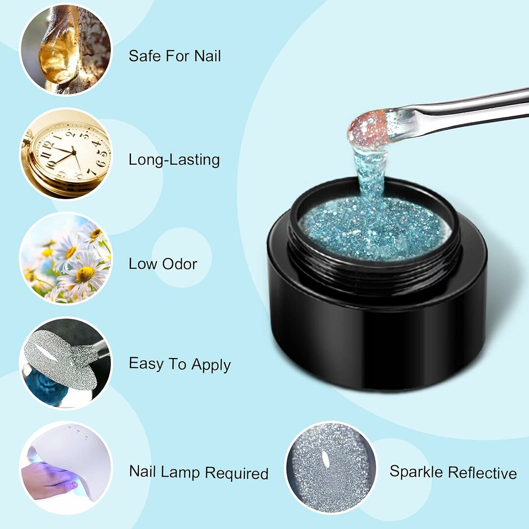 StarDust Glitzer-Gel – 6 reflektive Diamant-Farben Lila & Blau für Nail Art – Abbildung 5