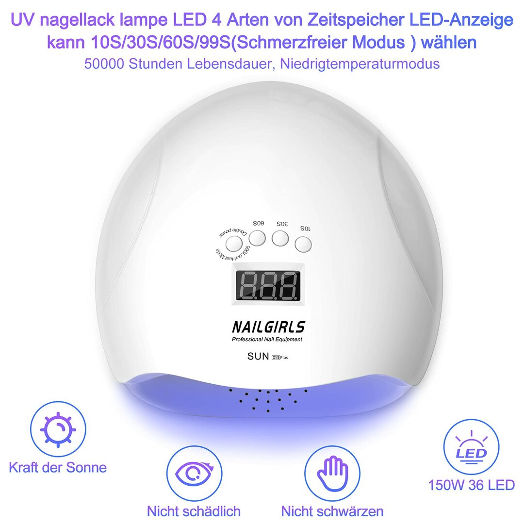 MagnaGlow 150W Nagellampe – Abnehmbare Magnetplatte, 50% schnellere Aushärtung – Abbildung 3
