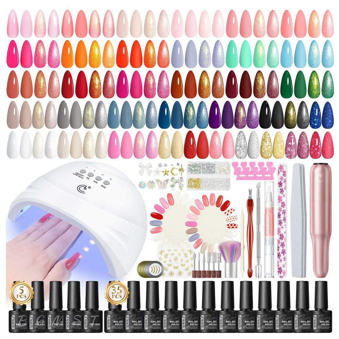 MegaColor 65-teiliges Nail Set – 35 UV-Farben + Lampe + Nagelfräser inklusive – Abbildung 1