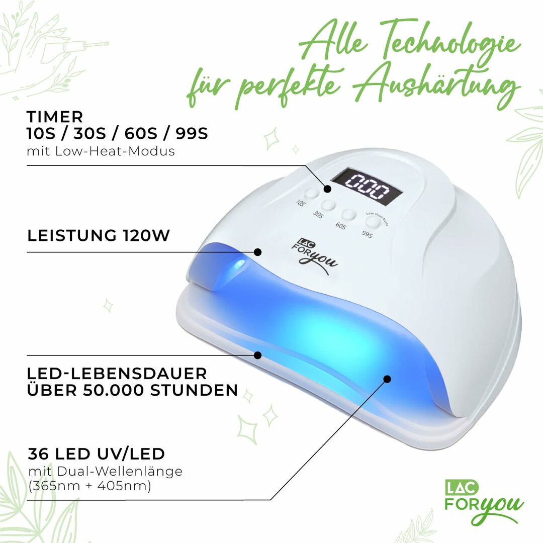 LacForYou 72LED Lampe – 365+405nm, Low-Heat, abnehmbare Basis, LCD – Abbildung 3
