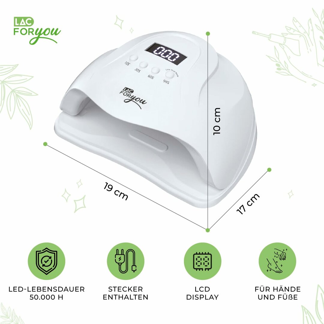 LacForYou 72LED Lampe – 365+405nm, Low-Heat, abnehmbare Basis, LCD – Abbildung 6