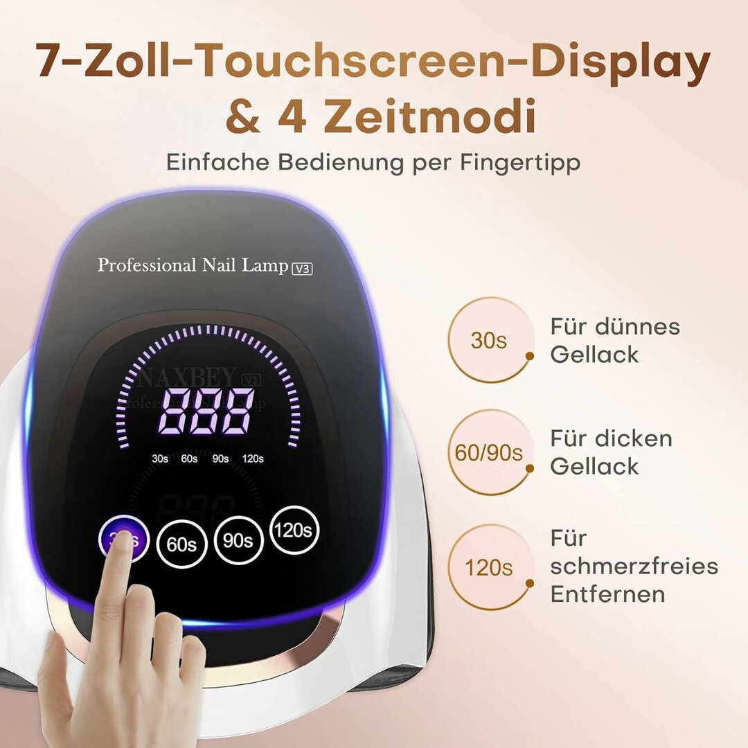 TouchScreen 168W Nagellampe – 7,5-Zoll LCD-Touchscreen, 4 Timer, Sensor – Abbildung 3