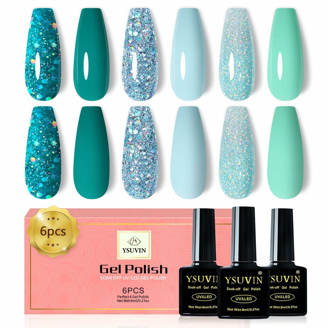NeonVibes UV-Set – 6 Cyan Grün Hellblau Glitzer Gel Farben – Abbildung 1