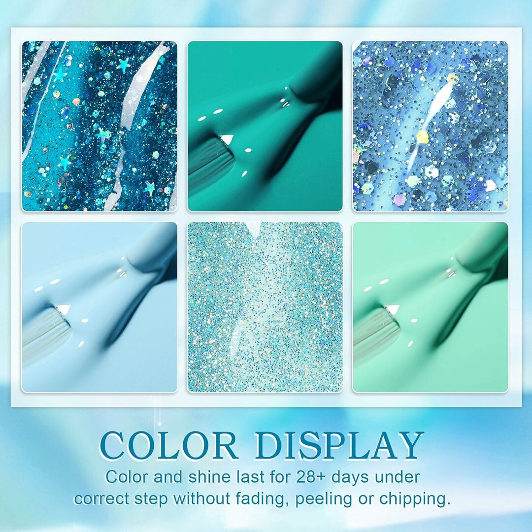 NeonVibes UV-Set – 6 Cyan Grün Hellblau Glitzer Gel Farben – Abbildung 2
