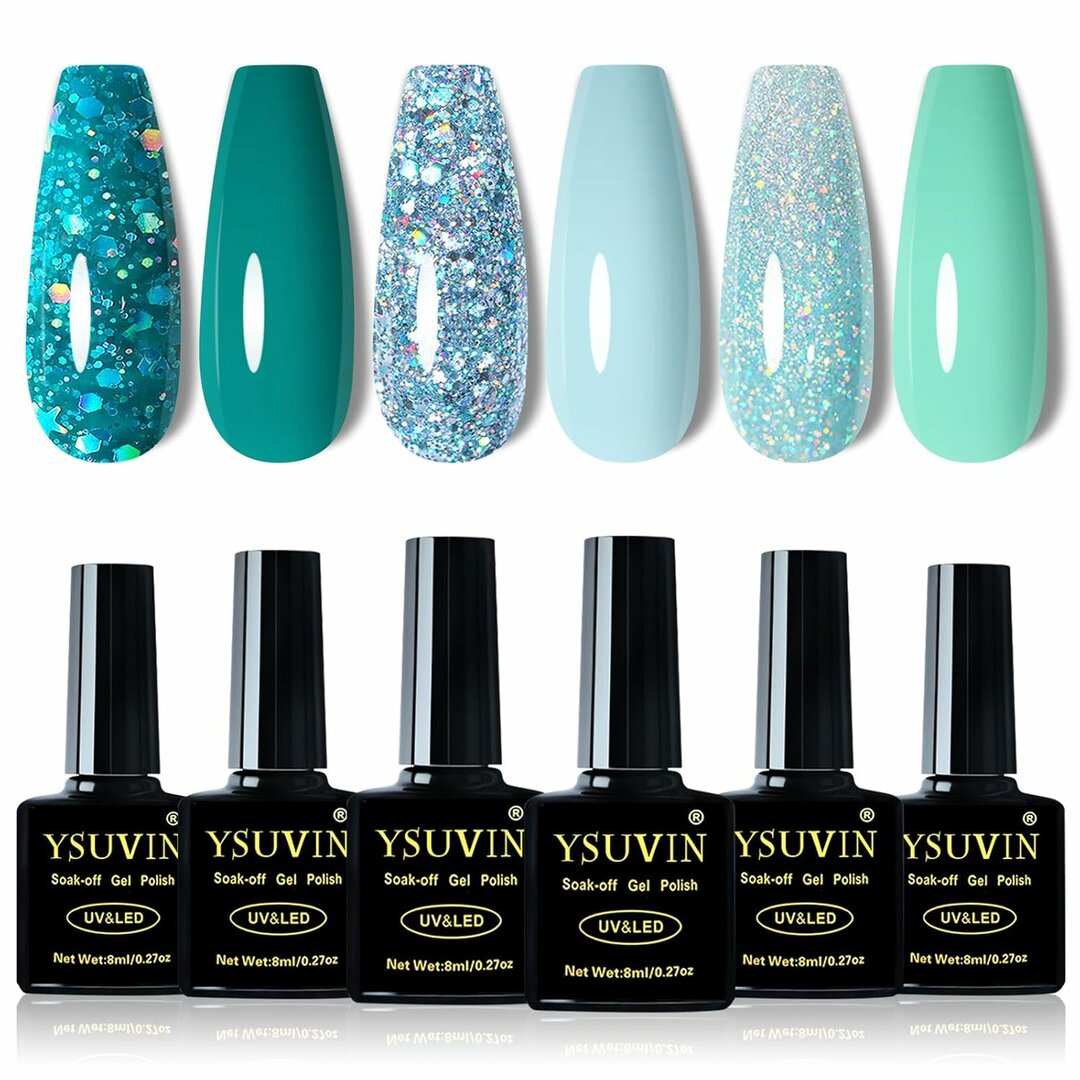 NeonVibes UV-Set – 6 Cyan Grün Hellblau Glitzer Gel Farben – Abbildung 8