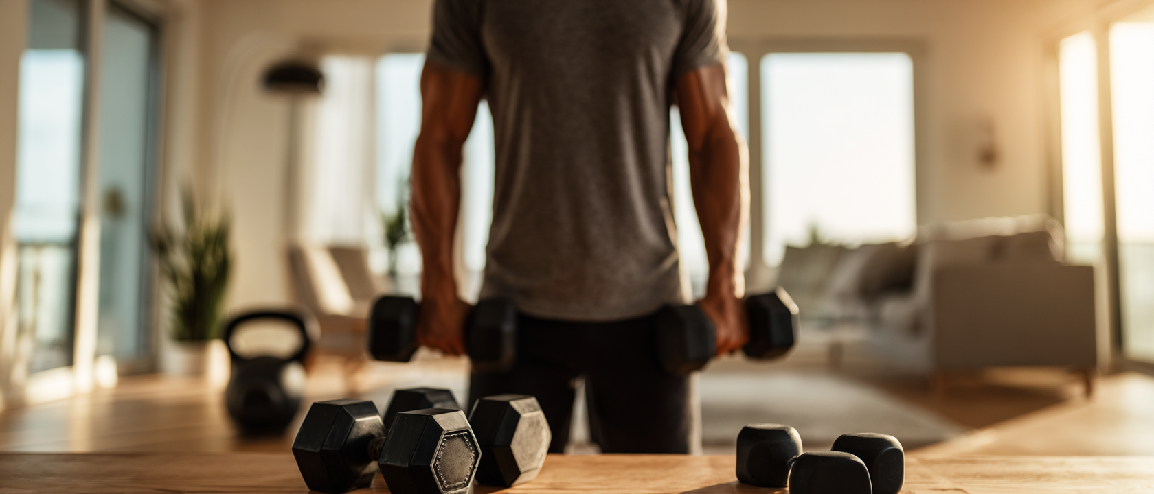 healthy male dumbbells holding
