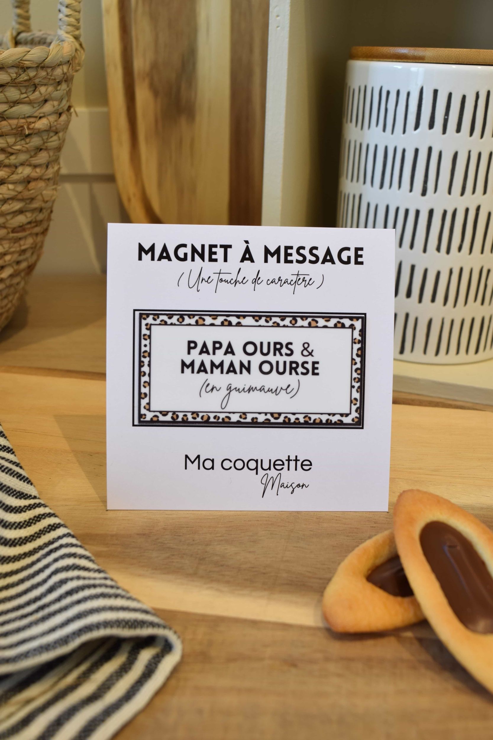 Magnet à frigo avec cadre léopard beige et message : Papa ours