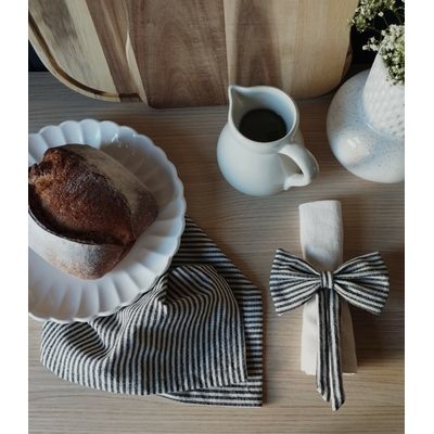 torchon et rond de serviette en coton rayés