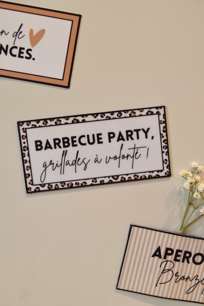 Magnet à frigo avec cadre léopard et message : Barbecue party