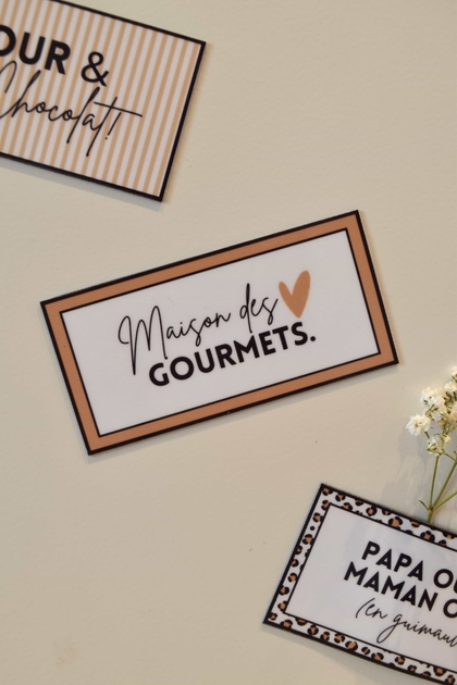 Magnet à frigo avec cadre beige et message : Maison des gourmets