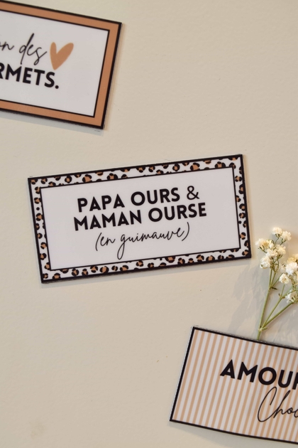 Magnet à frigo avec cadre léopard beige et message : Papa ours