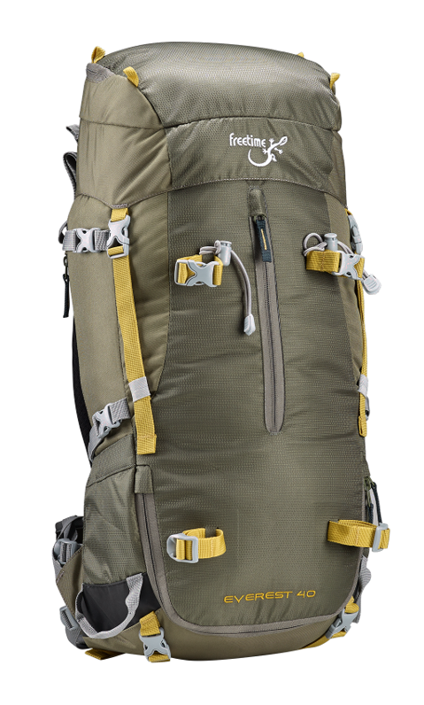 Sac à dos randonnée 40 litres unisexe Freetime Everest 40 Vert kaki Jaune (1)