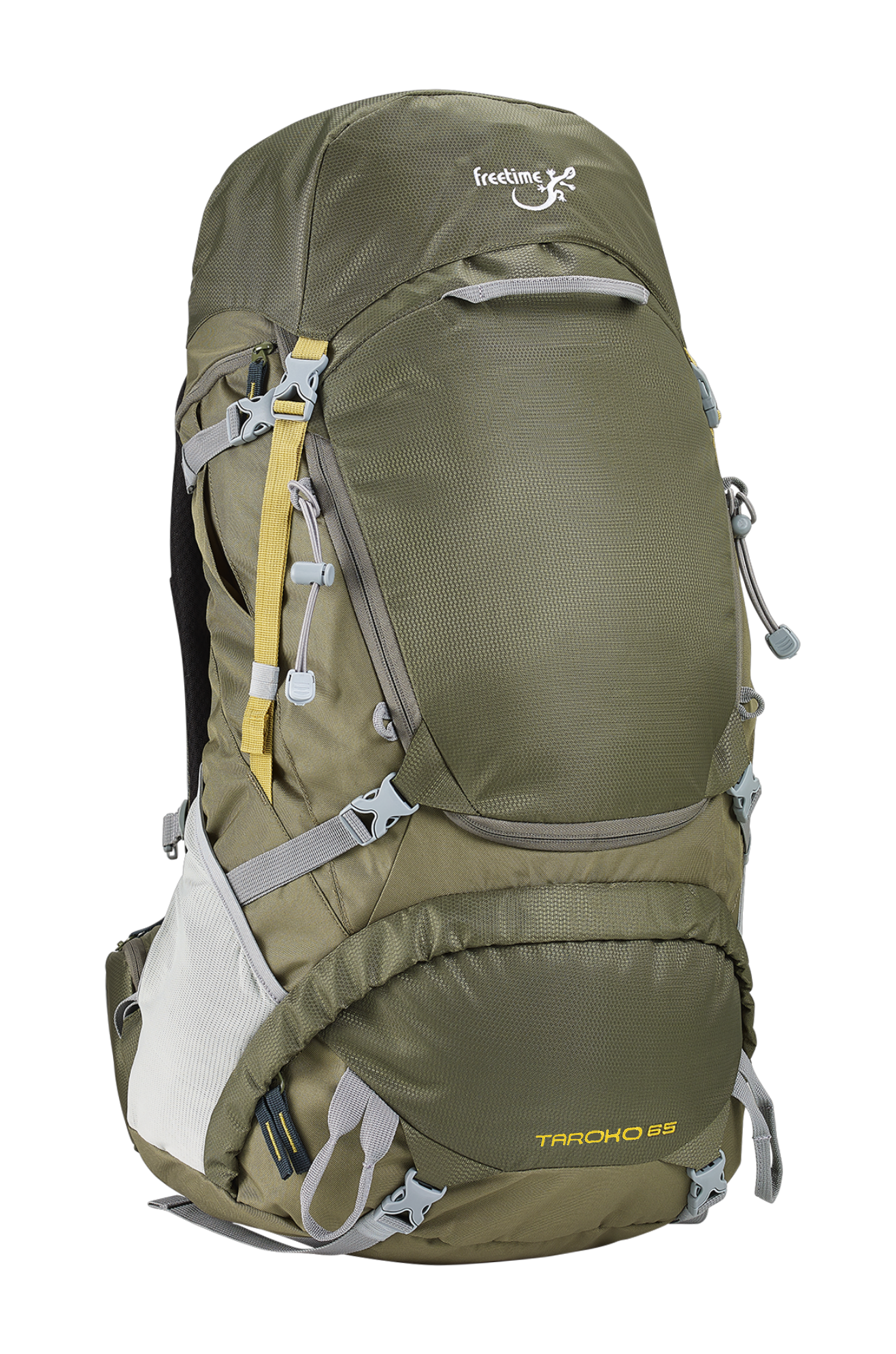 Sac à dos randonnée 65 litres unisexe Freetime Taroko 65 Vert kaki Jaune (1)