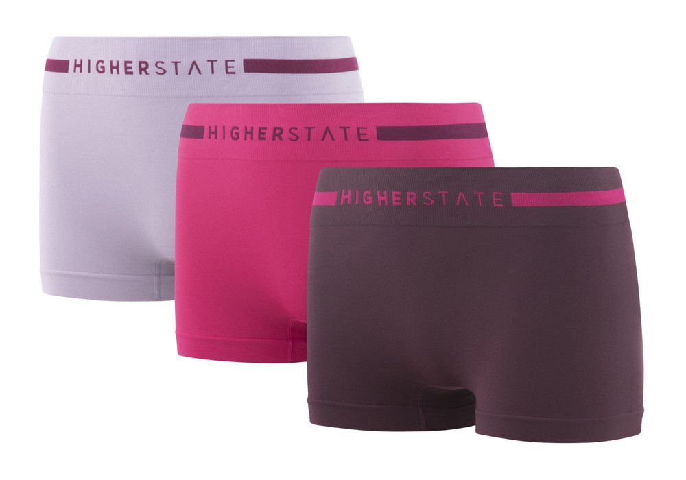 Sous-vêtement mini-short de sport sans couture lot de 3 pièces femme Higher Assemblage couleurs Violet, Rose, Lila