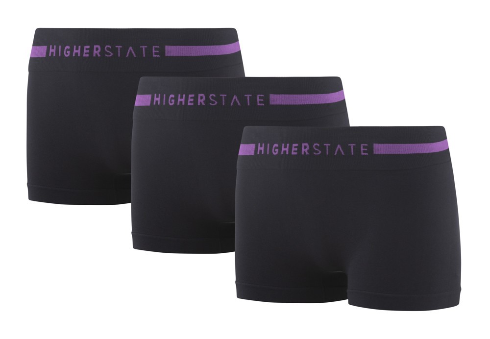 Sous-vêtement mini-short de sport sans couture lot de 3 pièces femme Higher State Noir Violet (1)