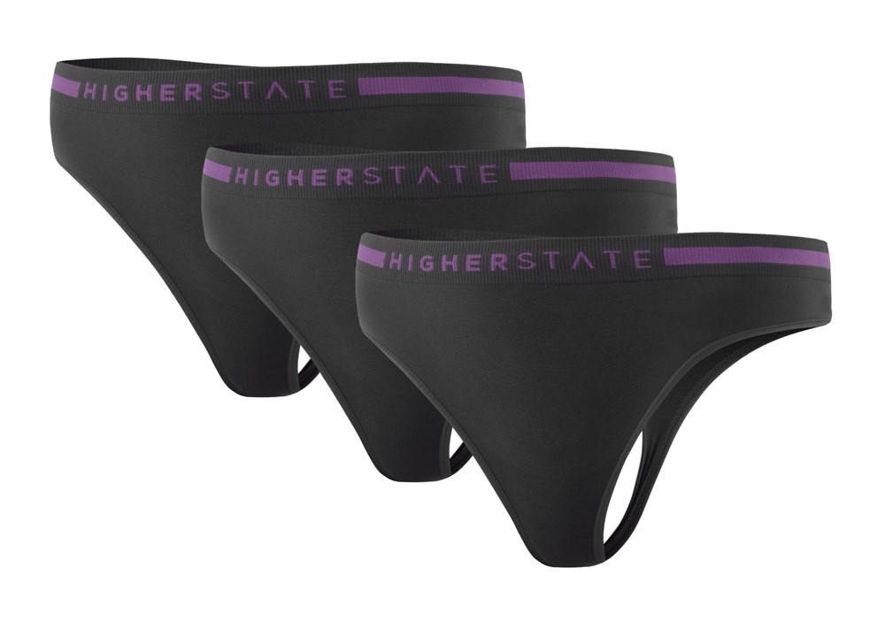 Sous-vêtement string de sport sans couture lot de 3 pièces femme Higher State oir Violet (1)