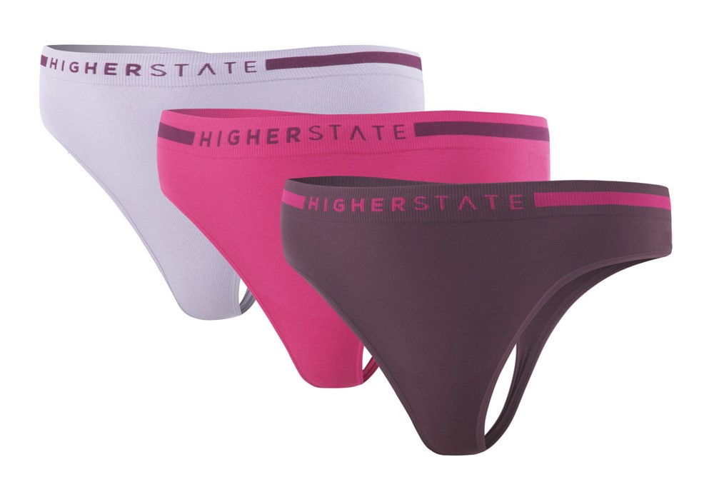 Sous-vêtement string de sport sans couture lot de 3 pièces femme Higher Assemblage couleurs Violet, Rose, Lila