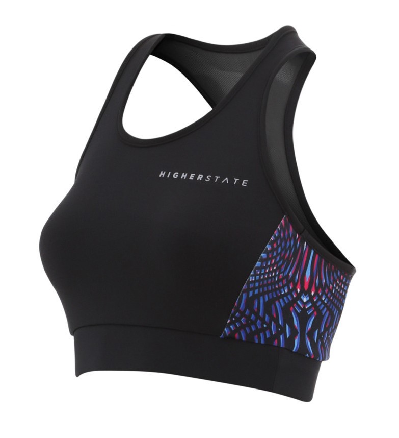 Brassière de sport à empiècements imprimés respirante femme Higher State Noir Violet (1)