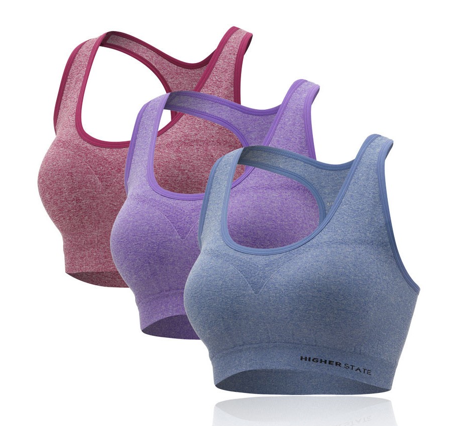 Brassière de sport faible en coutures avec soutien - lot de 3 pièces femme Higher State Rouge Violet Bleu (1)