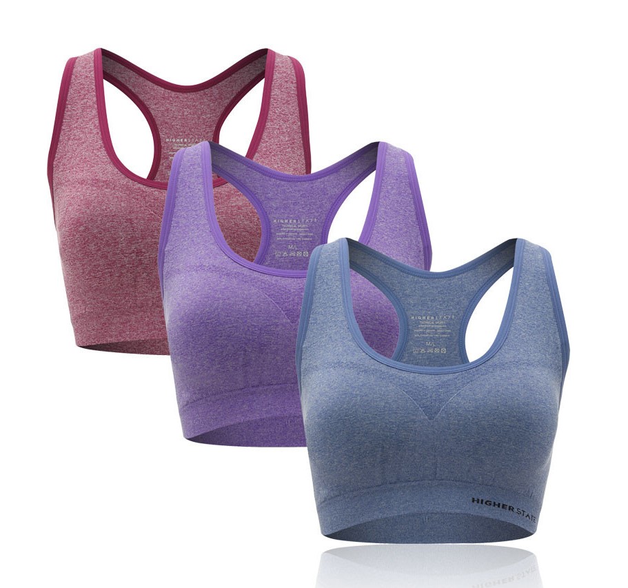 Brassière de sport faible en coutures avec soutien - lot de 3 pièces femme Higher State Rouge Violet Bleu (2)