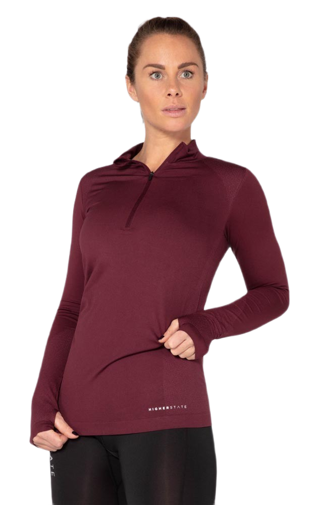 Tee-shirt à manches longues de sport 1-4 zip respirant et proche du corps femme Higher State Violet mûre (1)