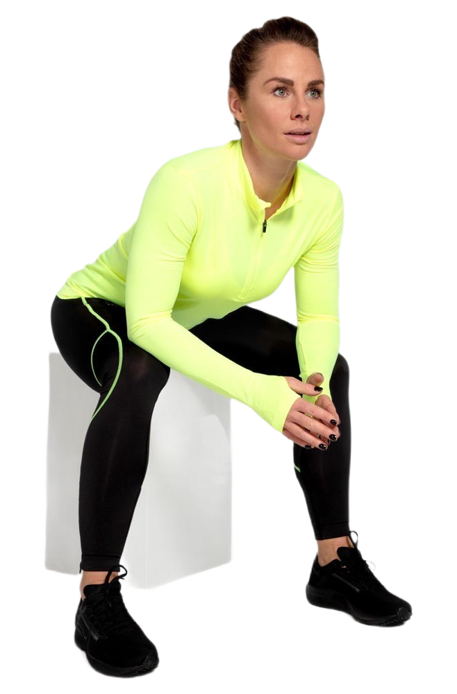 Tee-shirt à manches longues de sport 1-4 zip respirant et proche du corps femme Higher State Jaune fluo (1)