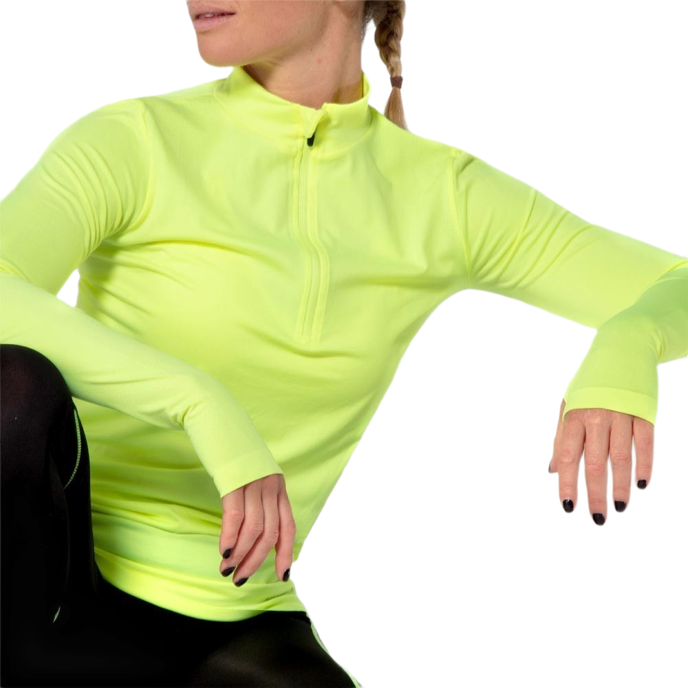 Tee-shirt à manches longues de sport 1-4 zip respirant et proche du corps femme Higher State Jaune fluo (3)