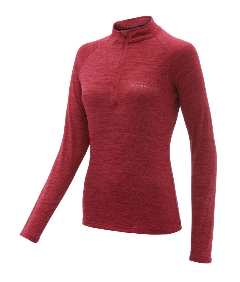 Tee-shirt à manches longues de sport 1-4 zip respirant femme Higher State rouge (1)