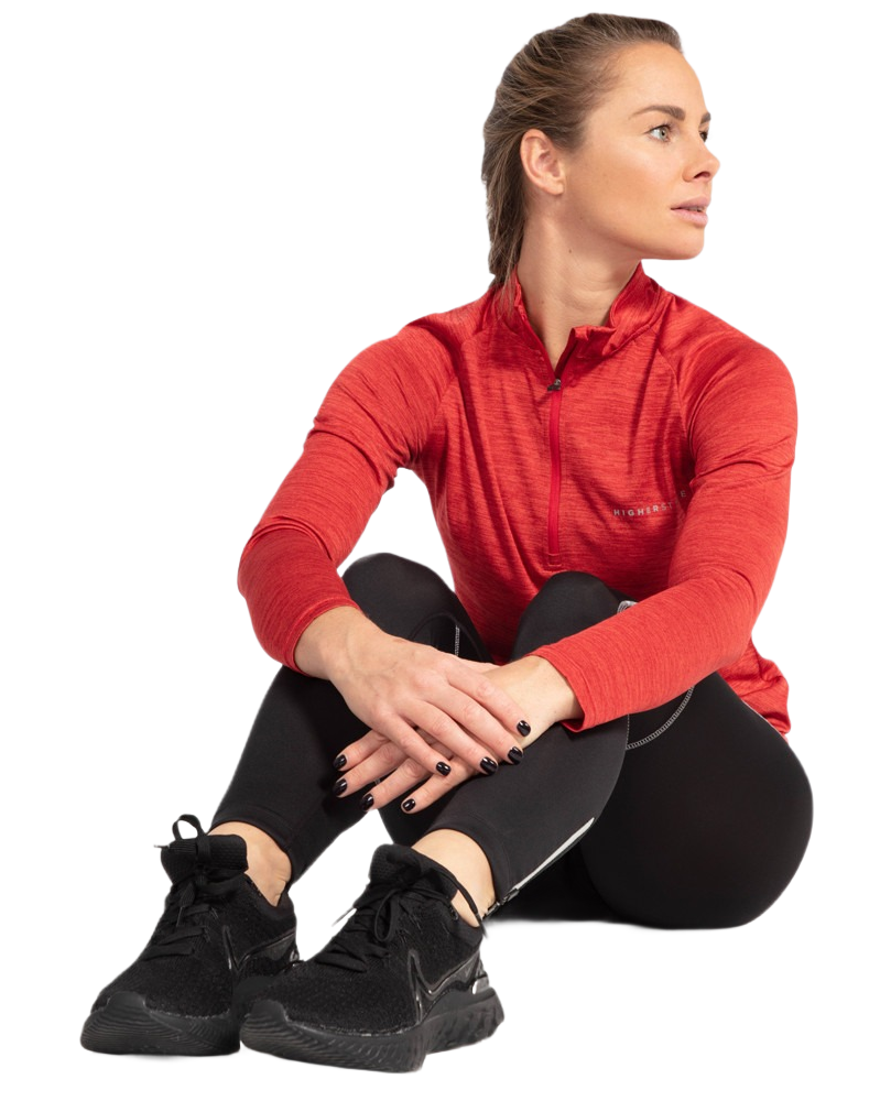 Tee-shirt à manches longues de sport 1-4 zip respirant femme Higher State rouge (3)